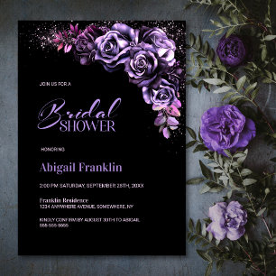 Moody Purple Floral Bridal Shower Invitation