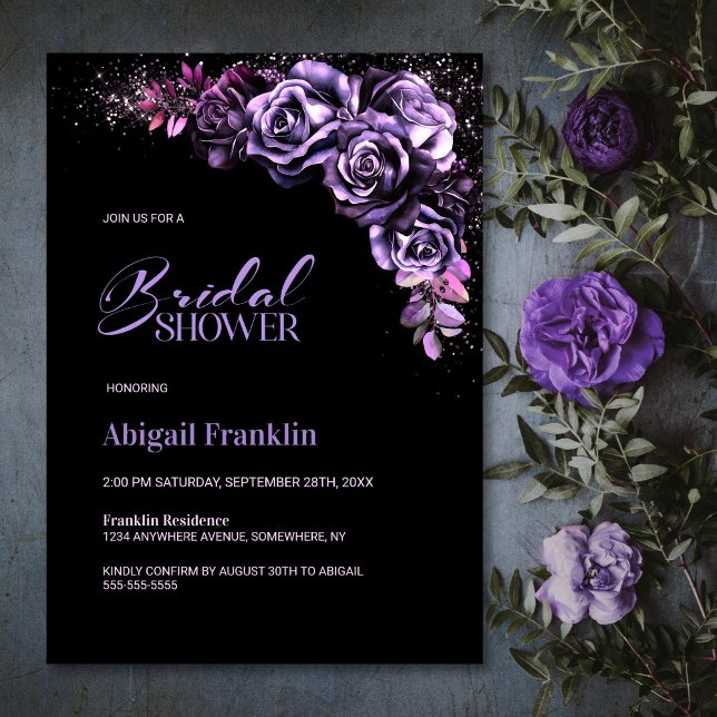 Moody Purple Floral Bridal Shower Invitation (Creator Uploaded)