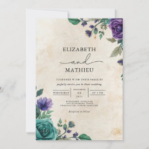 Moody Purple Floral Romantic Wedding Invitation