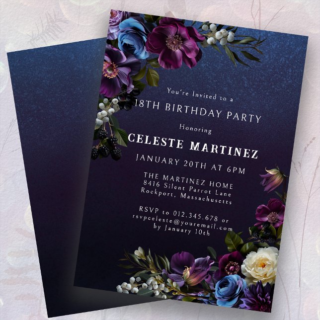 Moody Purple Flowers 18th Birthday Party Invitation (Creator Uploaded)