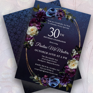 Moody Purple Flowers 30th Birthday Party Invitation