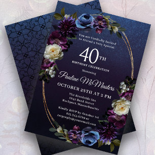 Moody Purple Flowers 40th Birthday Party Invitation