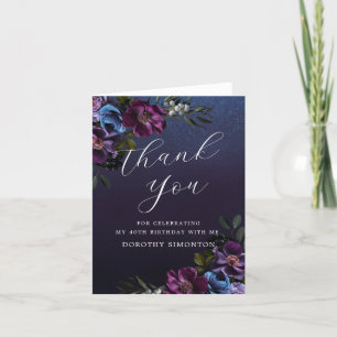 Moody Purple Flowers 40th Birthday Thank You Card