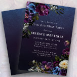 Moody Purple Flowers 60th Birthday Party Invitation<br><div class="desc">Deep purple flowers with pops of white and blue create a moody winter palette. They are nestled in dark green and black foliage. The dark blue watercolor background gives it a gothic vibe and frames the flowers perfectly. It also makes the white text pop. This 60th birthday invitation is downloadable...</div>