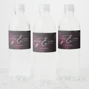 Moody Purple Gothic Blooms Wedding Water Bottle Label