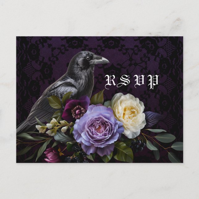Moody Purple Gothic Garden | Crow RSVP Postcard (Front)