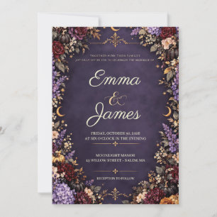 Moody Purple Halloween Gothic Wedding Invitation