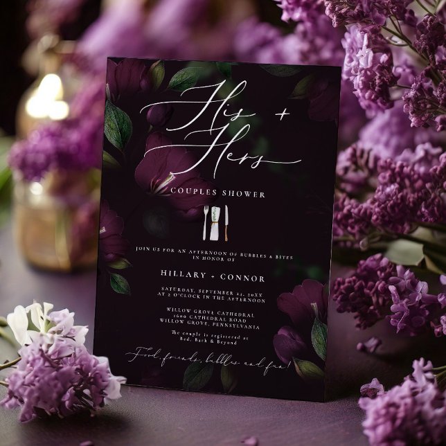 Moody Purple His & Hers Calligraphy Couples Shower Invitation (Creator Uploaded)