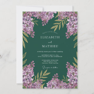 Moody Purple Lilac Eucalyptus Wedding Invitation