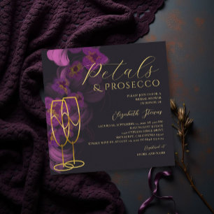 Moody Purple Orchid Petals Prosecco Bridal Shower Invitation