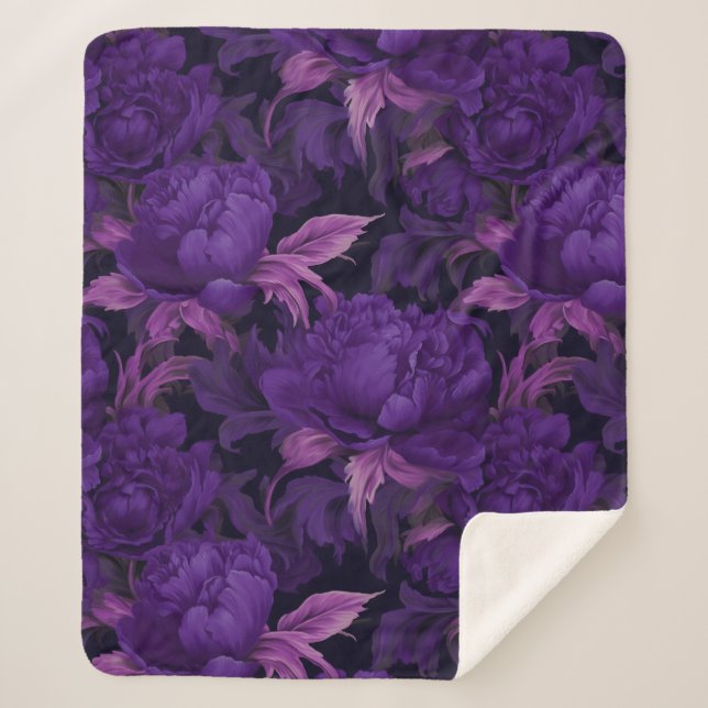Moody purple peonies sherpa blanket (Front)