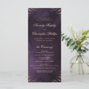 Moody purple rose gold Calligraphy Wedding Program