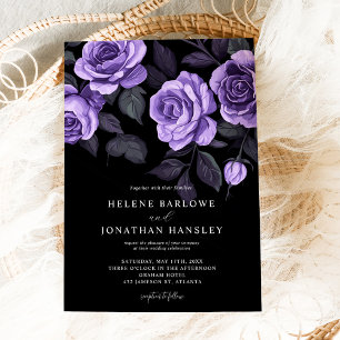 Moody Purple Roses Floral Dark Gothic Wedding Invitation