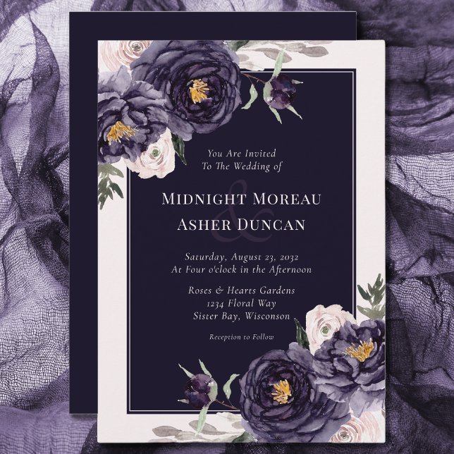 Moody Purple Roses Floral Wedding Invitation (Creator Uploaded)