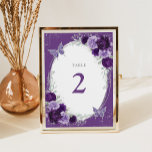 Moody Purple Silver Quinceanera Floral Birthday Table Number<br><div class="desc">Purple & silver floral table number</div>