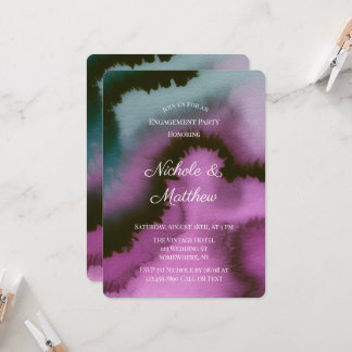 Moody Purple & Teal Abstract Engagement Party Invitation