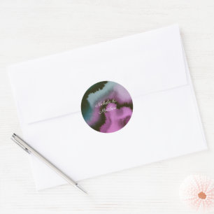Moody Purple & Teal Abstract Wedding Classic Round Sticker