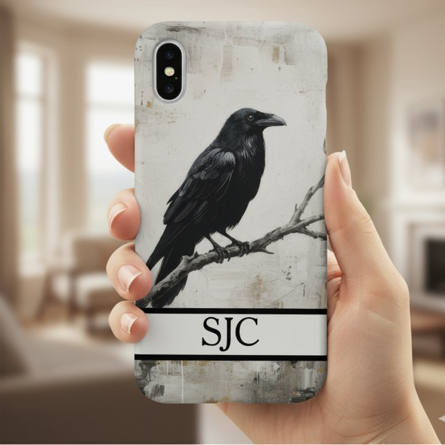 Moody Raven Dark Academia Monogram iPhone 16 Case (Gothic raven phone case)