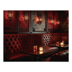 Moody Red Velvet Lounge Candlelit Ambiance Photo Print