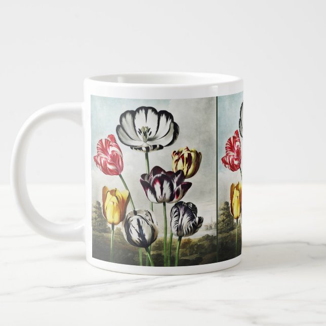 Moody Regency Style Multi-Colour Tulips Large Coffee Mug (Left)