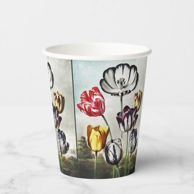 Moody Regency Style Multi-Colour Tulips Paper Cups (Back)
