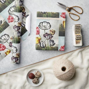 Moody Regency Style Multi-Colour Tulips Wrapping Paper