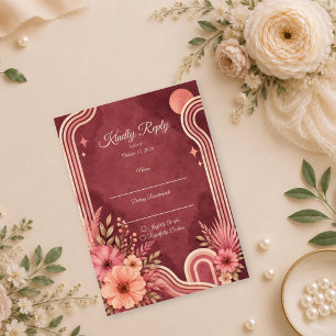 Moody Retro Floral Wedding RSVP Card