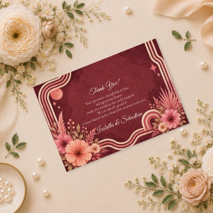 Moody Retro Floral Wedding Thank You Card