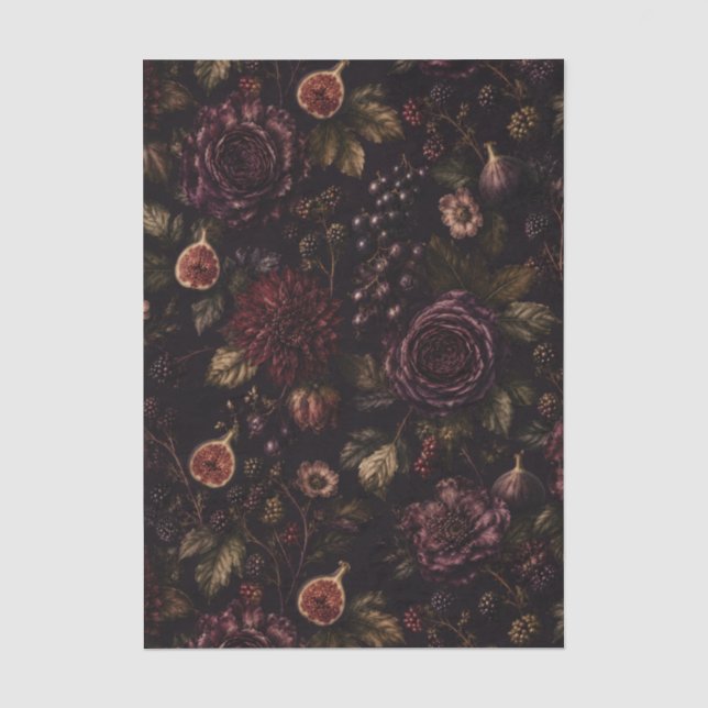 Moody Romance Dark Botanical Wedding Tissue Paper (Front)