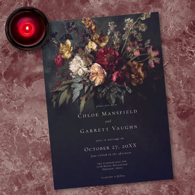 Moody Romantic Dark Floral Gothic Wedding Invitation (Creator Uploaded)