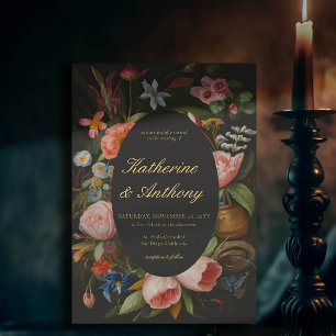 Moody Romantic Dreamy Pinks Dark Gothic Wedding Invitation