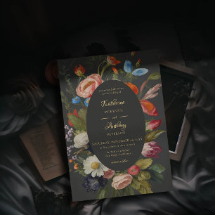 Moody Romantic Gothic Reds Floral Dark Wedding Invitation