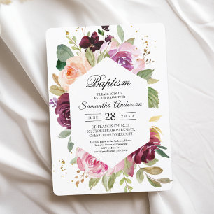 Moody & Rustic Burgundy Watercolor Floral Frame In Invitation