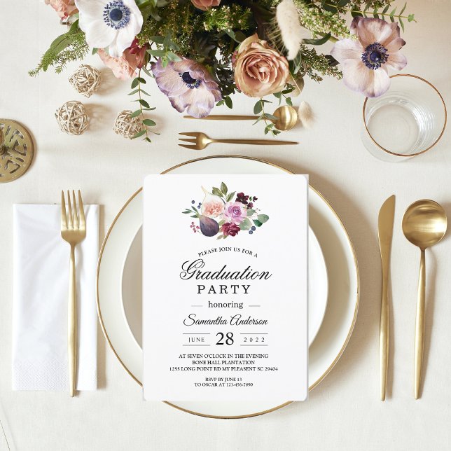 Moody & Rustic Burgundy Watercolor Flowers & Berry Invitation (Creator Uploaded)