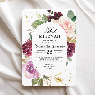 Moody & Rustic Burgundy Watercolor Flowers Frame Invitation