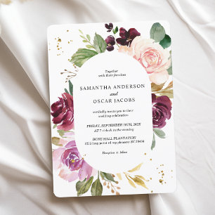 Moody & Rustic Burgundy Watercolor Flowers Frame Invitation