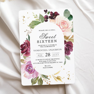 Moody & Rustic Burgundy Watercolor Flowers Frame  Invitation