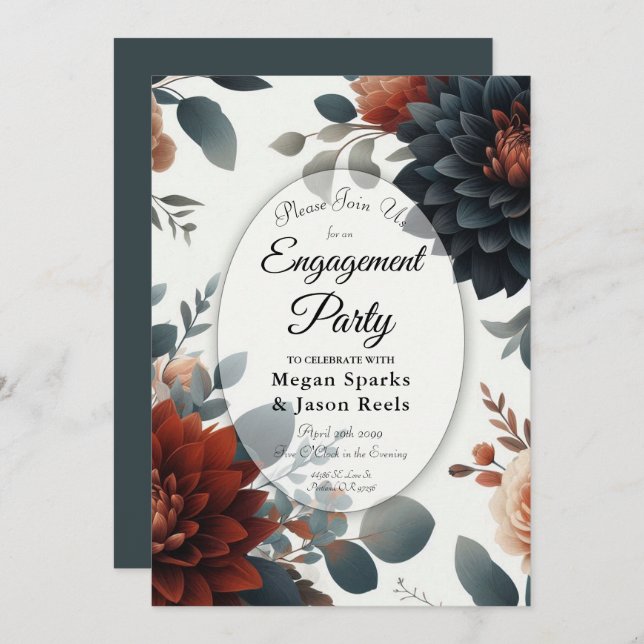 Moody Rustic Fall Florals Engagement Party Invitation (Front/Back)