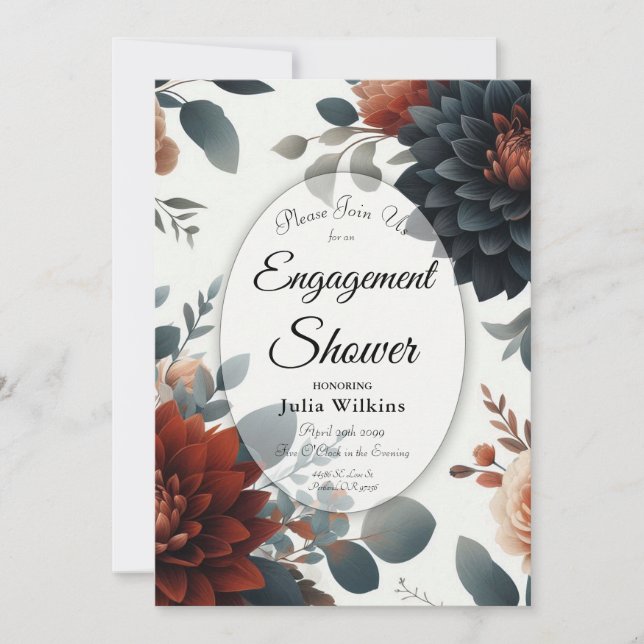 Moody Rustic Fall Florals Engagement Shower Invitation (Front)