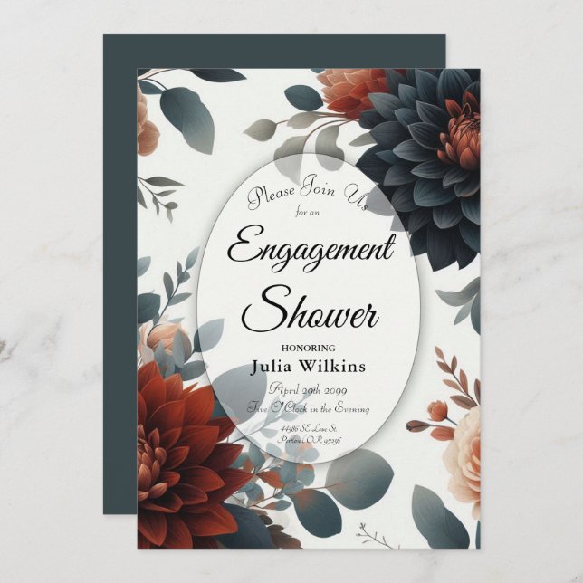 Moody Rustic Fall Florals Engagement Shower Invitation (Front/Back)