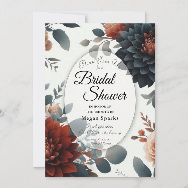 Moody Rustic Fall Florals Wedding Bridal Shower Invitation (Front)