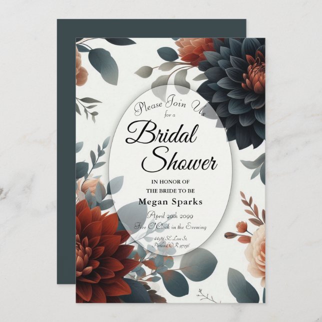 Moody Rustic Fall Florals Wedding Bridal Shower Invitation (Front/Back)