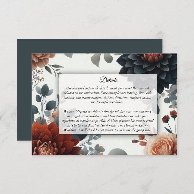 Moody Rustic Fall Florals Wedding Enclosure Card (Front/Back)