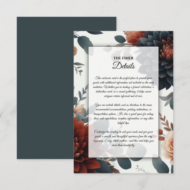 Moody Rustic Fall Florals Wedding Enclosure Card (Front/Back)