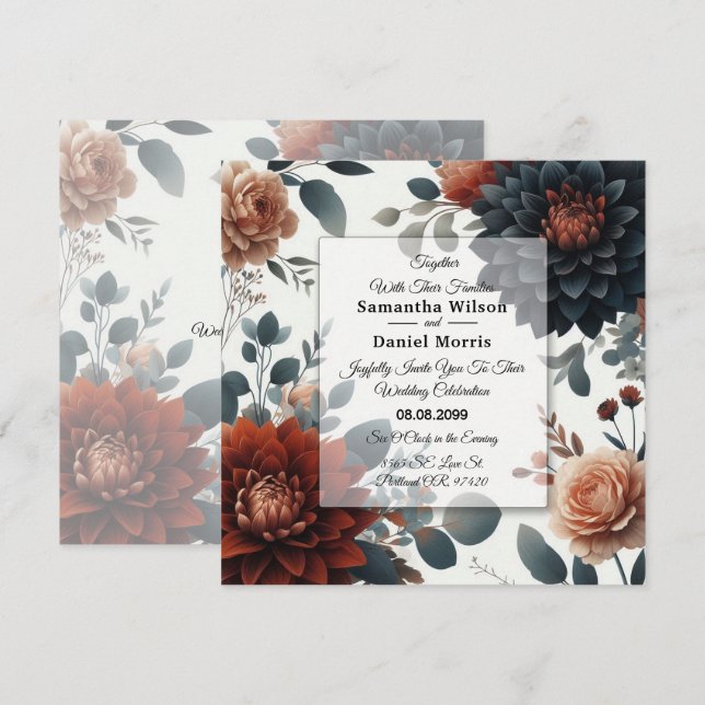 Moody Rustic Fall Florals Wedding Invitation (Front/Back)