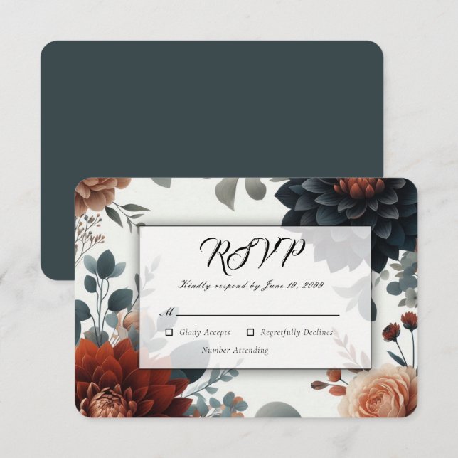Moody Rustic Fall Florals Wedding RSVP Card (Front/Back)