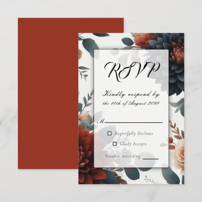 Moody Rustic Fall Florals Wedding RSVP Card (Front/Back)