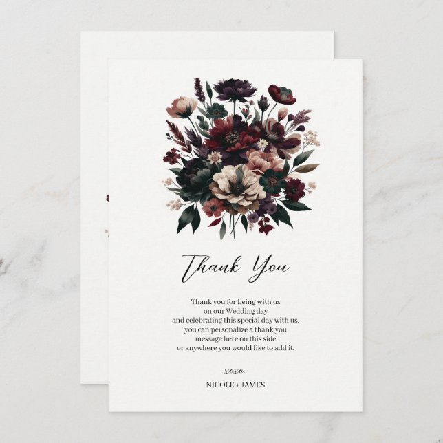 Moody Rustic Garden Florals Bohemian Wedding  Invitation (Front/Back)