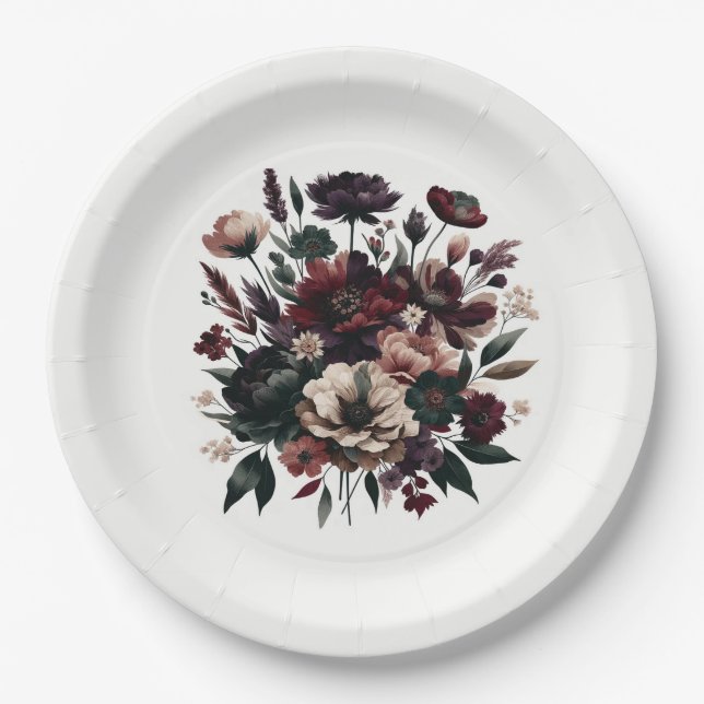 Moody Rustic Garden Florals Bohemian Wedding  Paper Plate (Front)