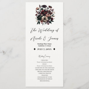 Moody Rustic Garden Florals Bohemian Wedding  Program